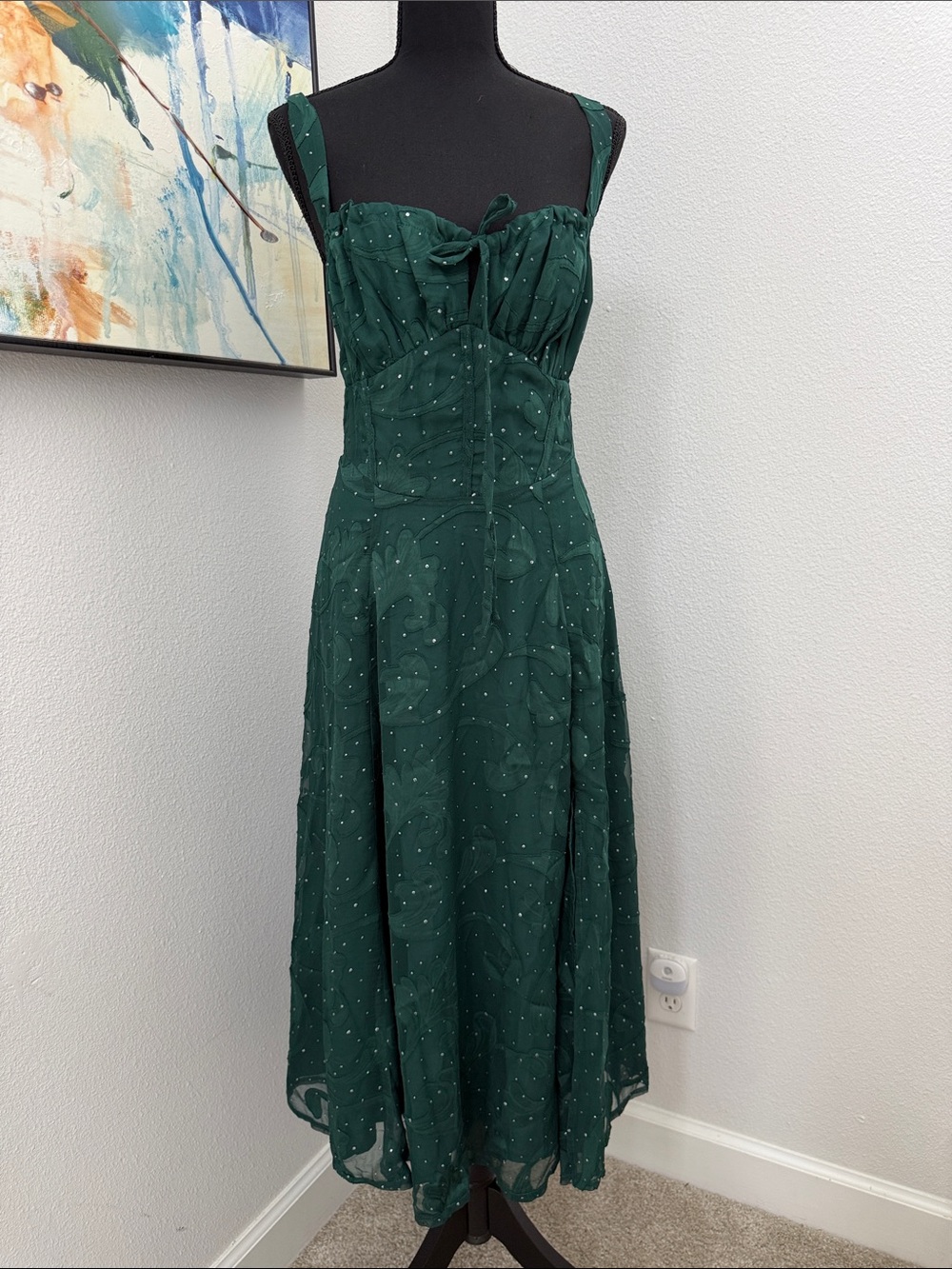 RIHOAS | Emerald Green Polka Dot Midi Dress